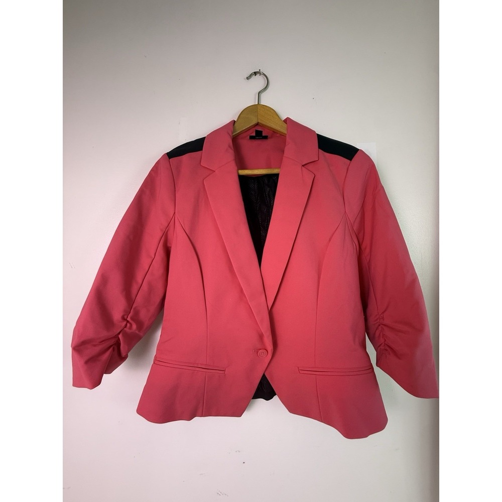 Nicole by Nicole Miller Pink Black Blazer Jacket Ruched Sleeve Career L